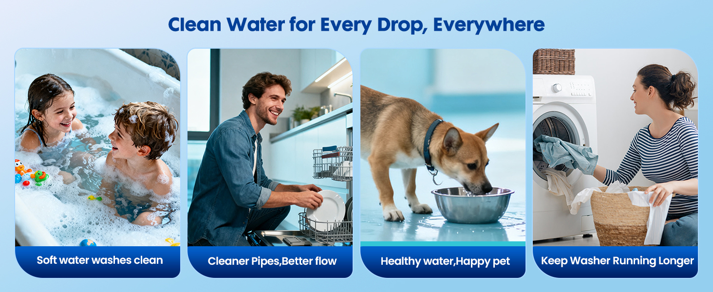 Whole House Water Filter System, 3 Stage Whole Home Water Softener System, Reduces Chlorine, Taste,Iron,Scale,Lead with Heavy Metal and Anti-Scale Filter, Includes 3 Sets Filters (2 Years use), 3/4”