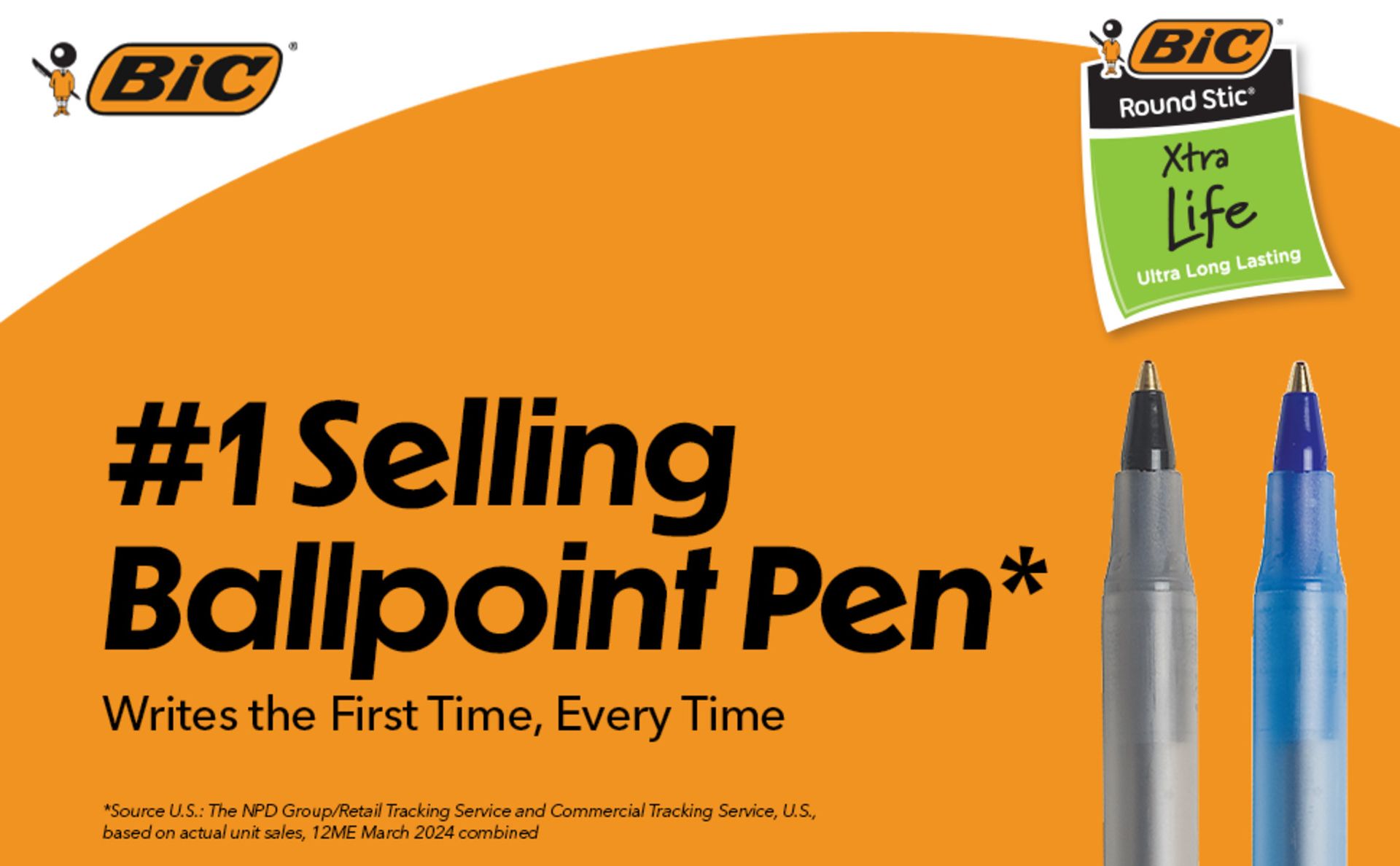 BIC Round Stic Xtra Life Ballpoint Pen, Ultra Long Lasting and Consistent Performance, 144-Count in Black Ink