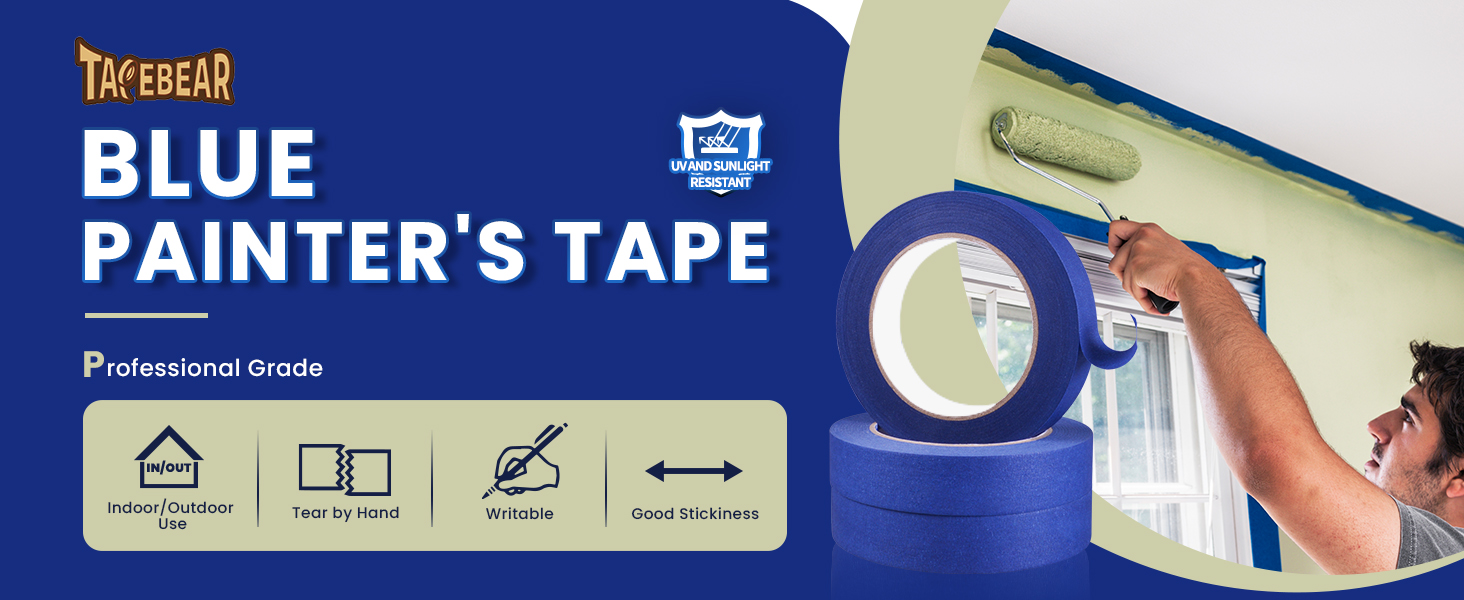 TAPEBEAR 6Rolls Blue Painters Tape Multi-Surface Masking Tape 1.41" x60Yard