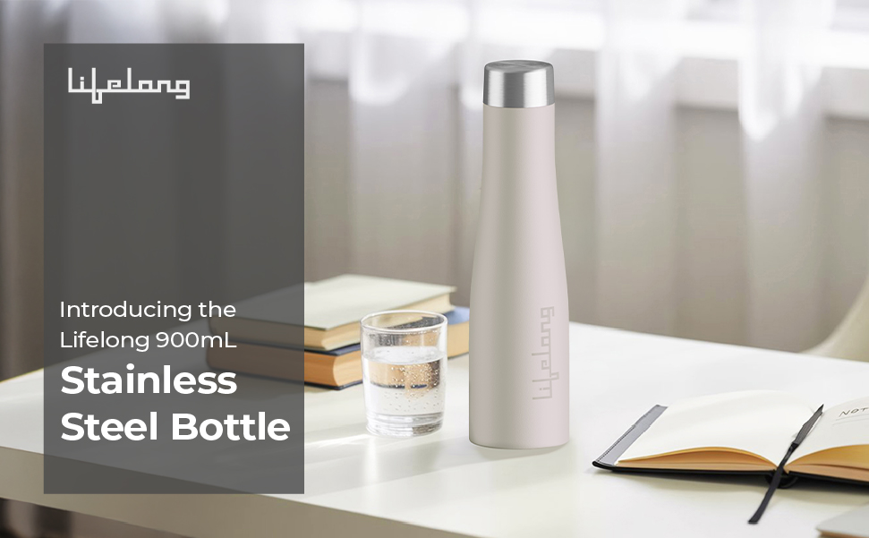 Lifelong Stainless Steel Water Bottle 900ml | Durable, Leak-Proof, Easy Grip, Rust Free, Easy-to-Clean, Odour-Free Bottle with Secure Cap for School, Travel, Gym & Work (LLBT03AB, Almond Birch)