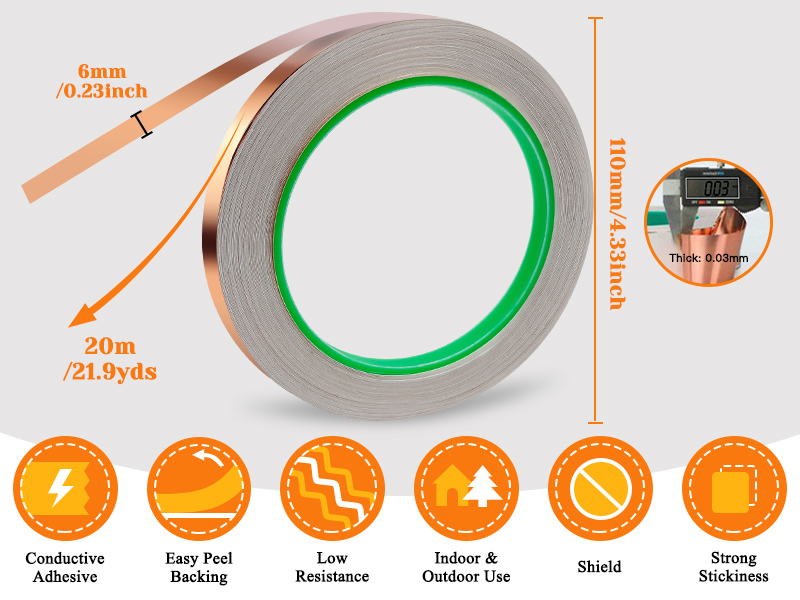 Oubaka 12 Pack Copper Foil Tape,Double-Sided Conductive Adhesive Copper Tape for EMI Shielding,Stained Glass,Soldering,Guitar Electrical Repairs,Crafting,Garden(1/4" x21.9yards)