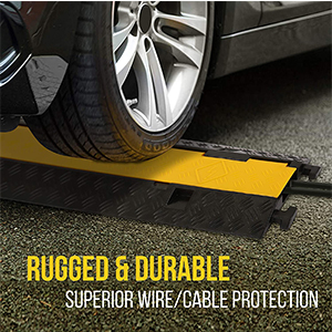Dolphy Rubber Cable Protectors, 2 Channel Hose Cable Protector Ramp Heavy Duty Traffic Speed Bump Hose Cord Protective Cover Ramps with Yellow Flip-Open Top Cover, 5450kg Load Capacity