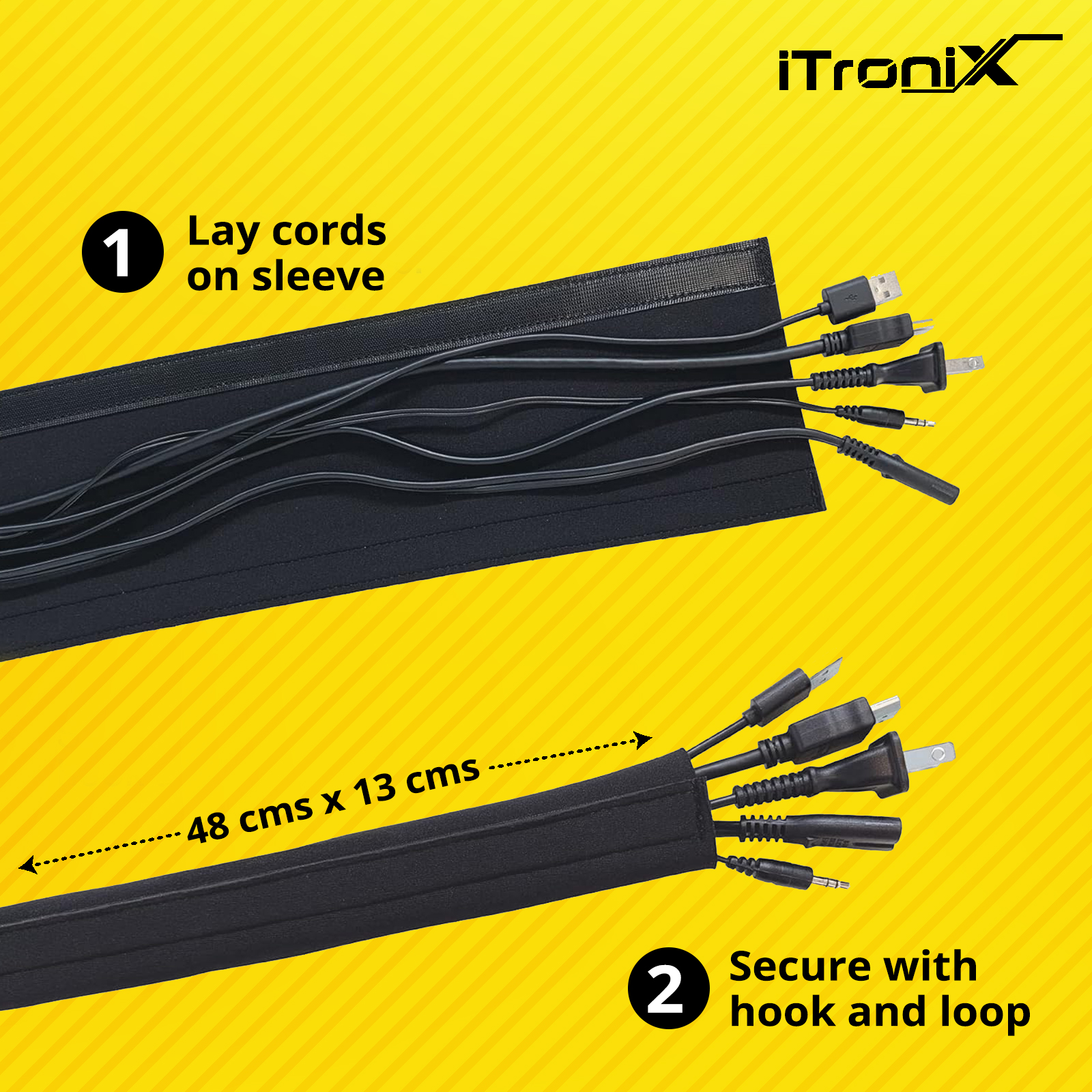 FLORICAN Cable Organiser Manager Cord Management System Sleeve for TV, Computer, Home Theatre, Speaker, Hdmi, Cables with Zipper (19 Inch / 48Cm) (Pack of 1)