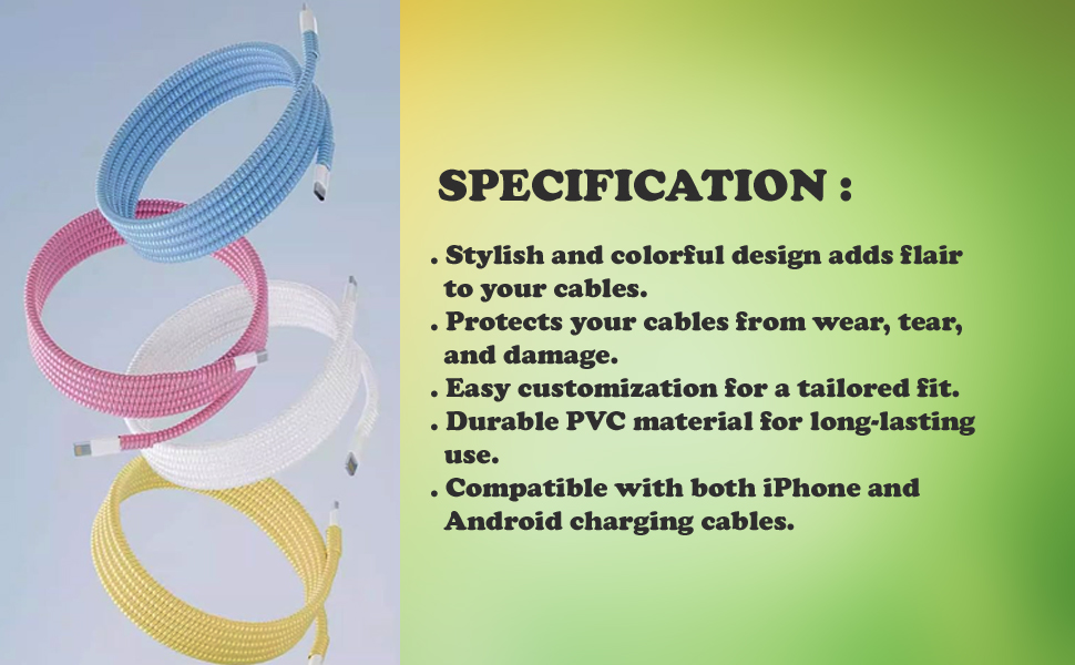 Ultimate Spiral Chargers Cable Protector Protective Sleeve Cover, Headphone Saver for Mobile Phone, iPhone and Android Charging Cables (Shine 1 PEC)