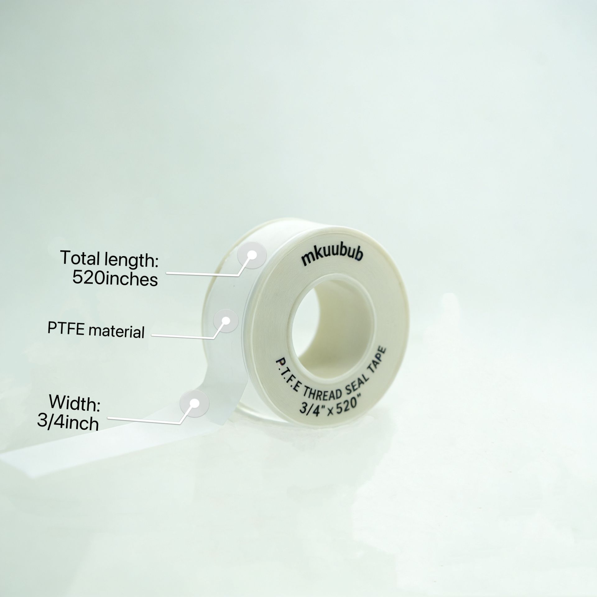 PTFE Thread Seal Tape, 3/4 Inch(W) X 520 Inches(L), White