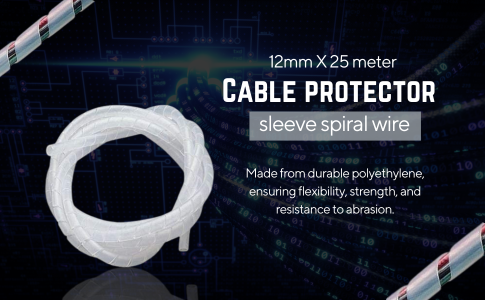 12mm X 25 Meter Cable Protector Sleeve Spiral Wire Sleeve Cable Wrap Polyethylene for Robotics Machinery White and 3D Printer CNC Machine Computer PC TV or Electric Wires Used for Commercial Areas
