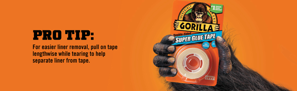 Gorilla Super Glue Tape, Multi-Purpose, Permanent, Double Sided, High Tack, 5/8in x 20ft, Clear (Pack of 6)