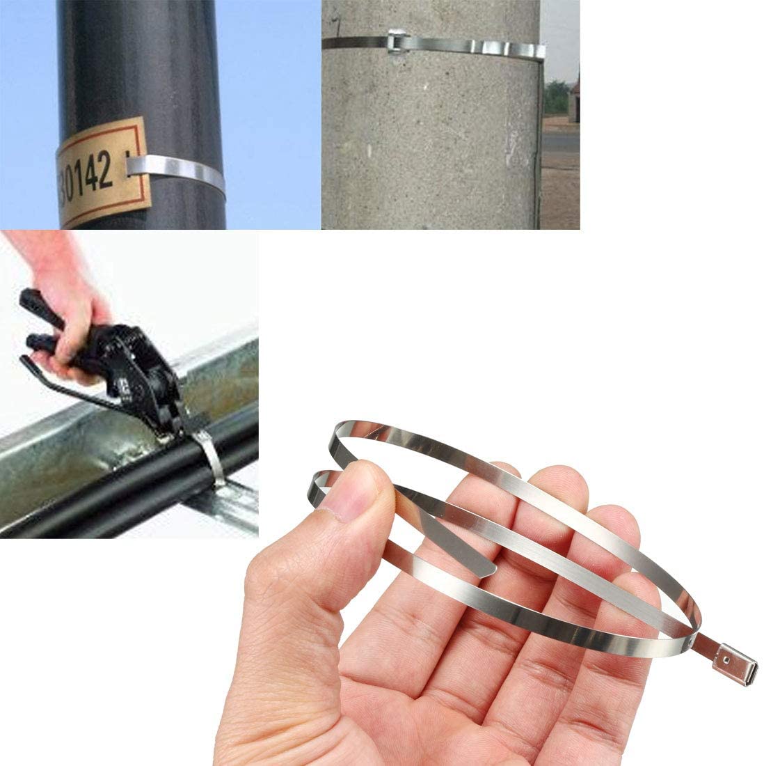 ADD GEAR Stainless Steel (316) Self-Locking Cable Zip Ties Exhaust Wrap Multi-Purpose DIY Locking Cable Metal Zip Ties - (300 mm / 12 inches) (10)