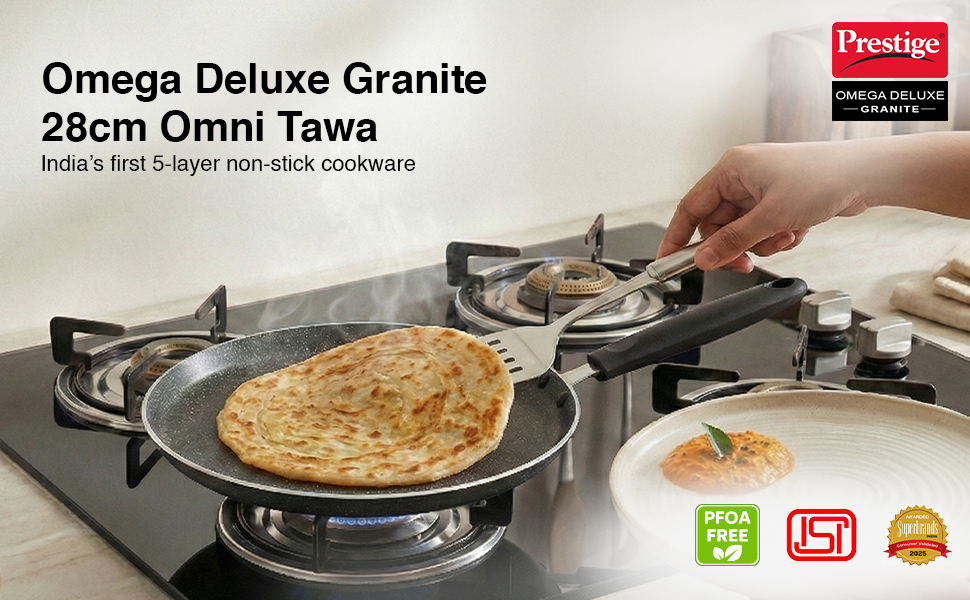 Prestige Omega Deluxe Granite Dosa Tawa, 280 mm, Black, Nonstick Aluminium