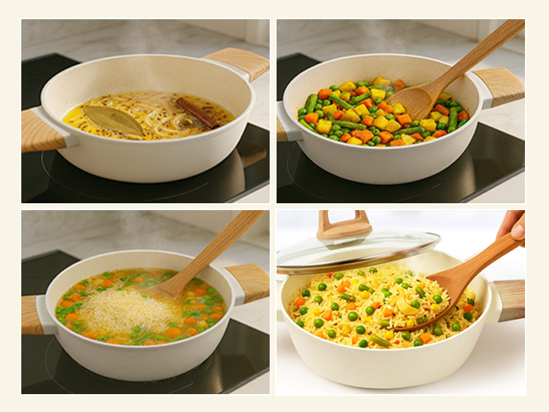 SOLARA Belmont Ceramic Non Stick Kadai With Lid for Cooking, 2.2 Litre/24Cm Non Stick Kadhai, Cast Aluminium Body casserole, Stew Pot, Biriyani Bowl, Gas & Induction Compatible, Ivory