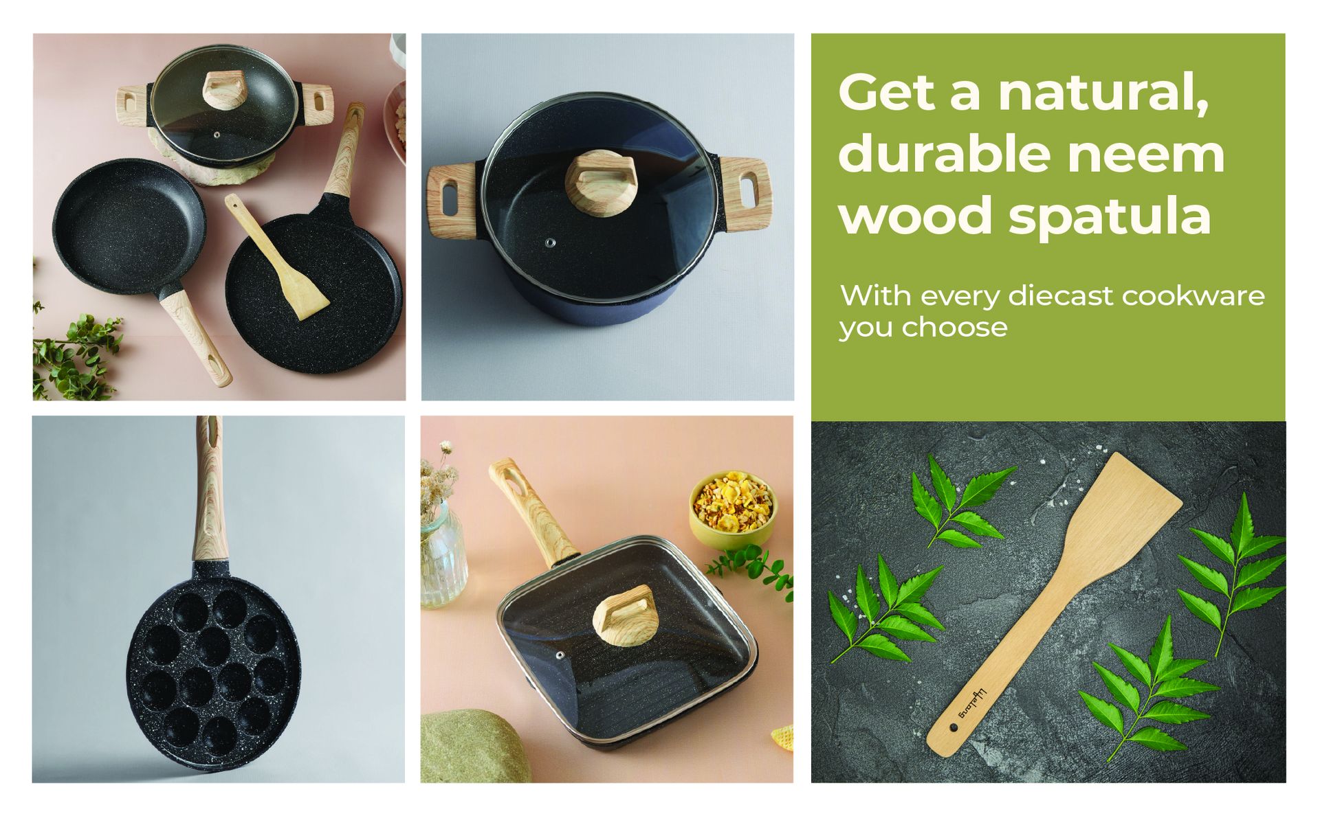 Lifelong Die-Cast Kadhai 24cm with Glass Lid & Wooden Spatula | 1.9L, 1.5Kg | Gas & Induction Compatible | Even Heat Distribution, Toxin & Teflon Free, Non-Stick, & Durable | Perfect for Cooking
