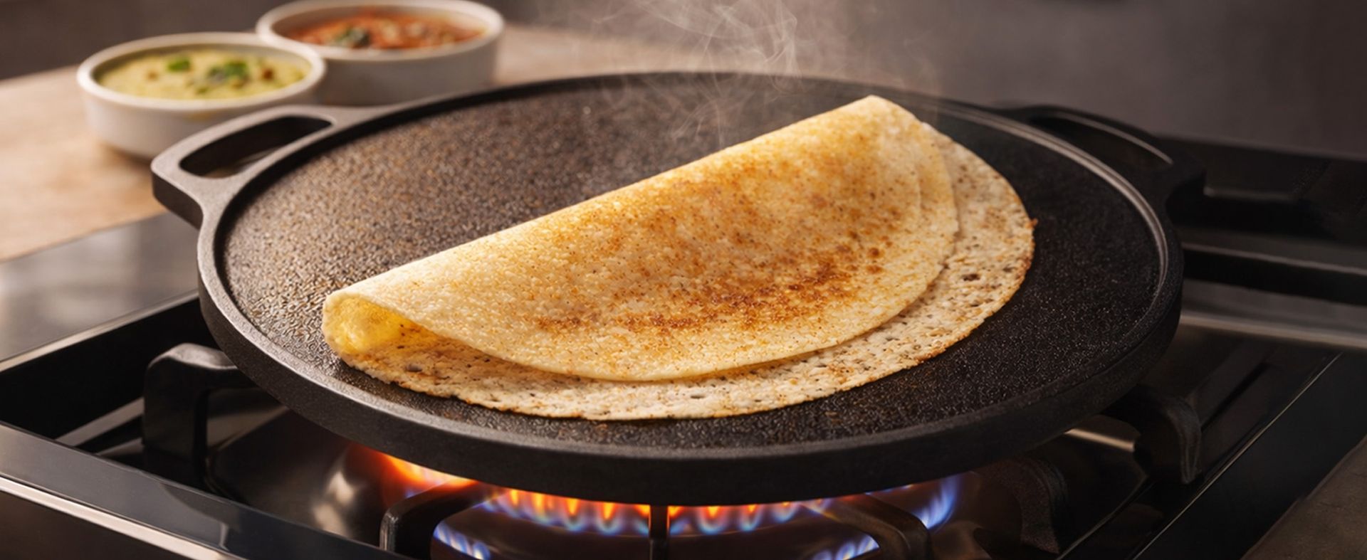 PANCA Cast Iron Dosa Tawa 30cm Pre Seasoned Roti Chapati Tawa Pan