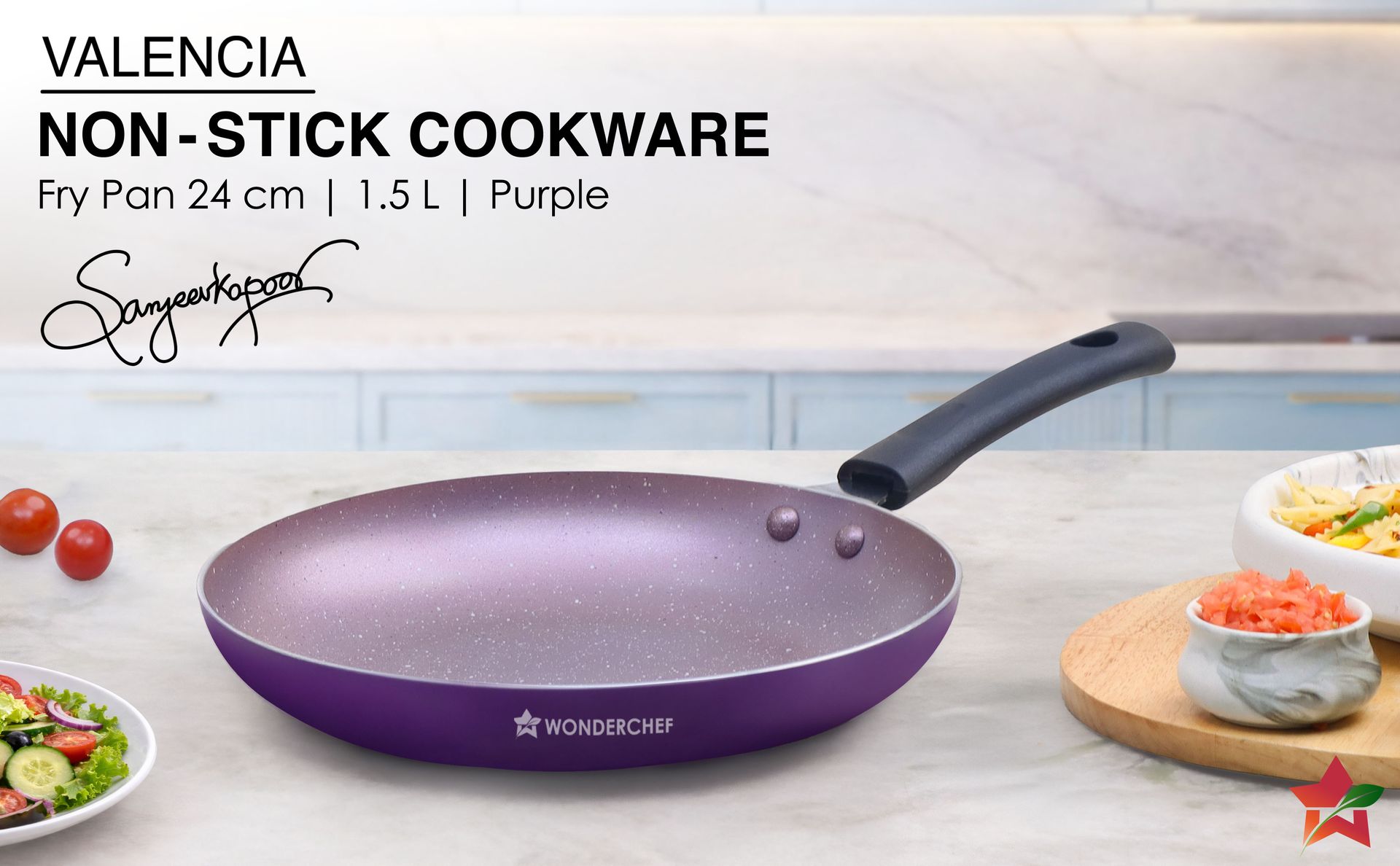 Wonderchef Valencia Non-Stick Fry Pan | Cool Touch Bakelite Handle | Pure Grade Aluminium| PFOA Free | 1.5 litres Capacity | Size 24 cm | 1 Year Warranty | Purple