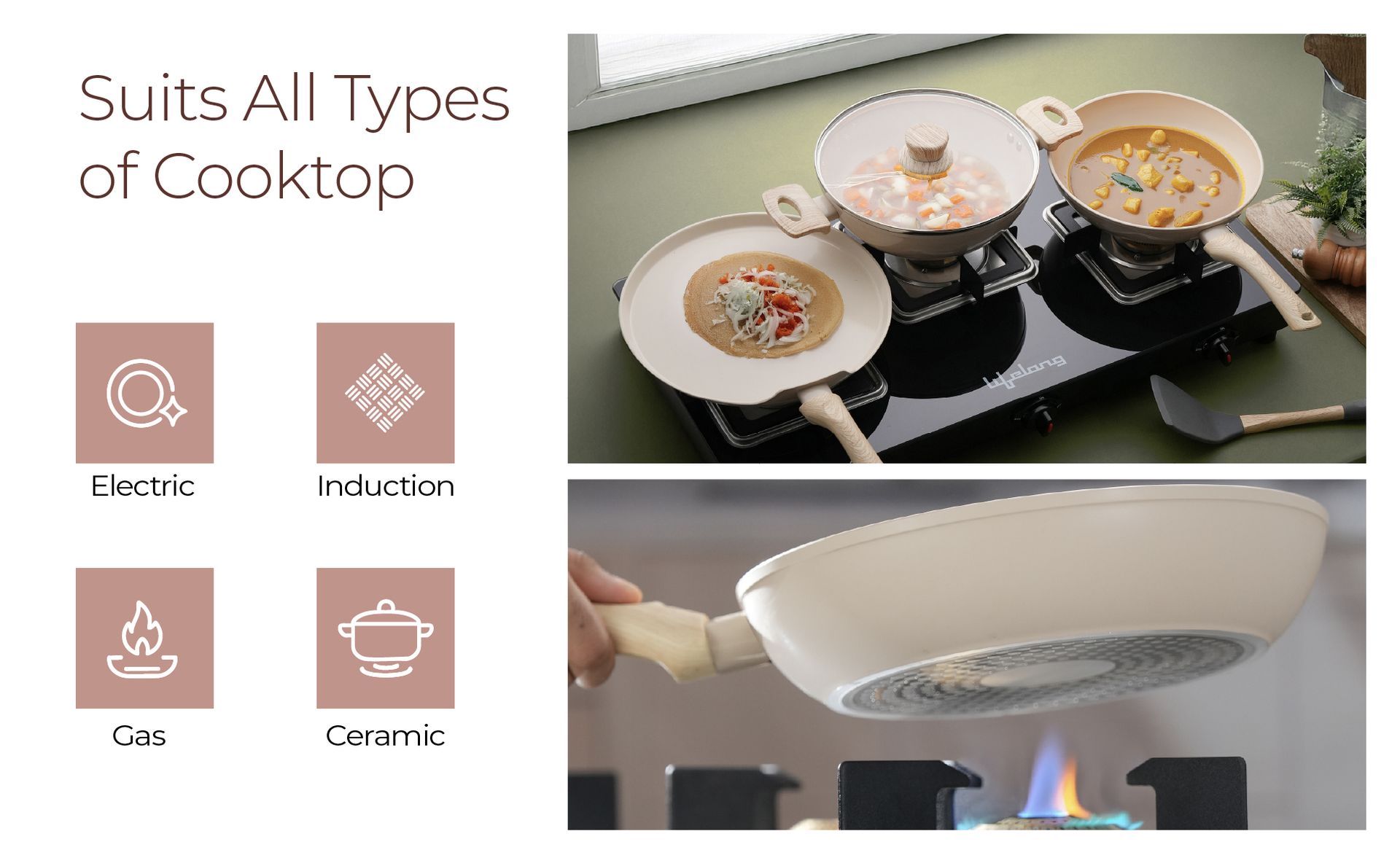Lifelong 3 Piece Forged Cookware Set With Common Lid |2.2L Kadhai with Lid 24cm |Ceramic Coated |1.4L Fry Pan 24cm | 1.2L Tawa 26cm |Induction & Gas Compatible | Non-Riveted Handle | Non-Stick Coating