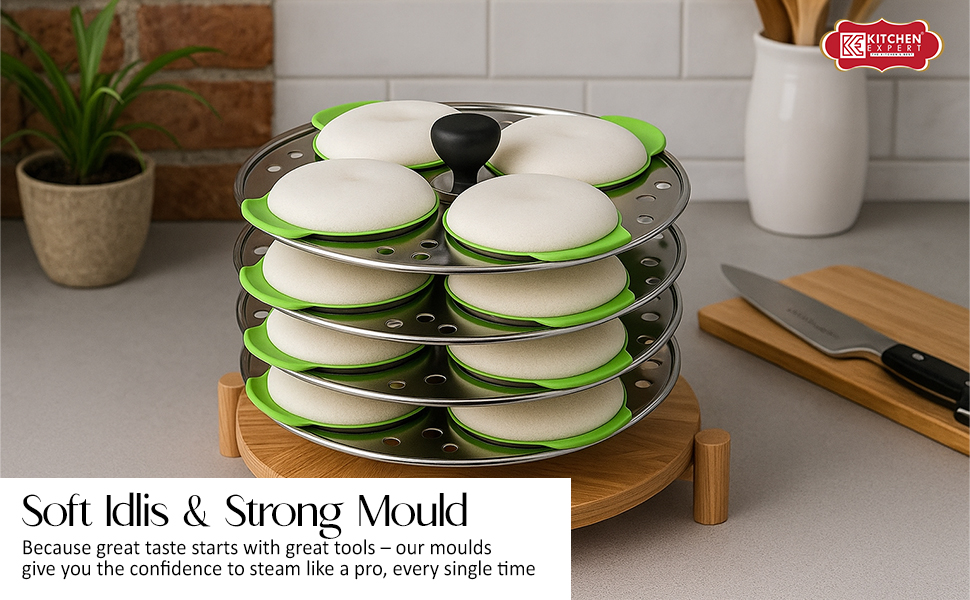 Kitchen Expert Silicone Idli Moulds | 8Pc | Non-Stick Idly Maker | BPA- Free | Food Grade Silicone | Liners | No Greasing | Oven & Microwave Suitable | Dishwasher Safe | Multipurpose | Green