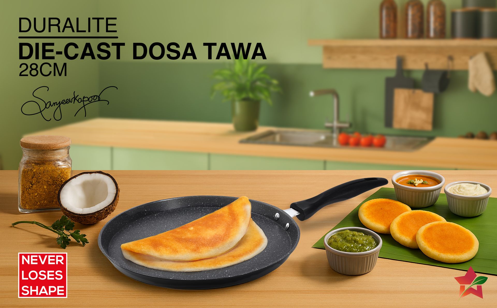 Wonderchef Duralite Die-cast 28 cm Dosa Tawa | 5 Layer Healthy Duramax Non-Stick Coating | Soft Touch Handle | Pure Grade Aluminium | PFOA Free | 2 Year Warranty Grey