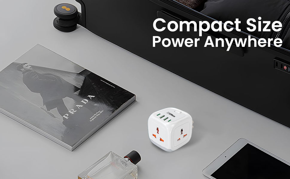 EMBOX Multi Plug Socket with Type C Port Master Switch-Cordless Extension Board with 3 Sockets 2 USB A & 2 USB C Slot (2.4A-Direct Plug)-3 Pin Multiplug with Safety Shutter Protection-2500W