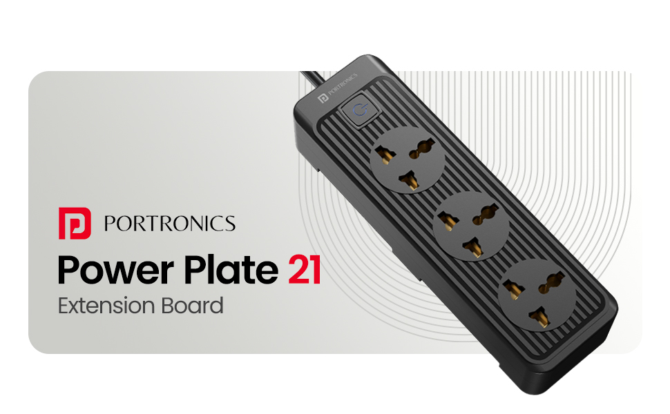 Portronics Power Plate 21 Extension Board with 3 Universal Sockets, 1.5 Meter Long Cord, 1440 Watts, Fireproof Material, Multi Plug for Home Appliances (6 Amp, Black)