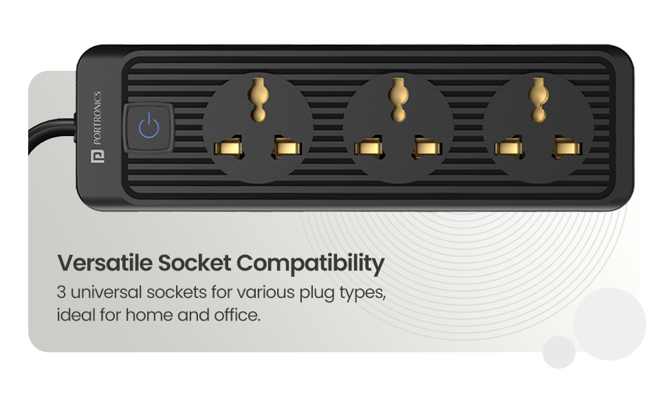 Portronics Power Plate 21 Extension Board with 3 Universal Sockets, 1.5 Meter Long Cord, 1440 Watts, Fireproof Material, Multi Plug for Home Appliances (6 Amp, Black)