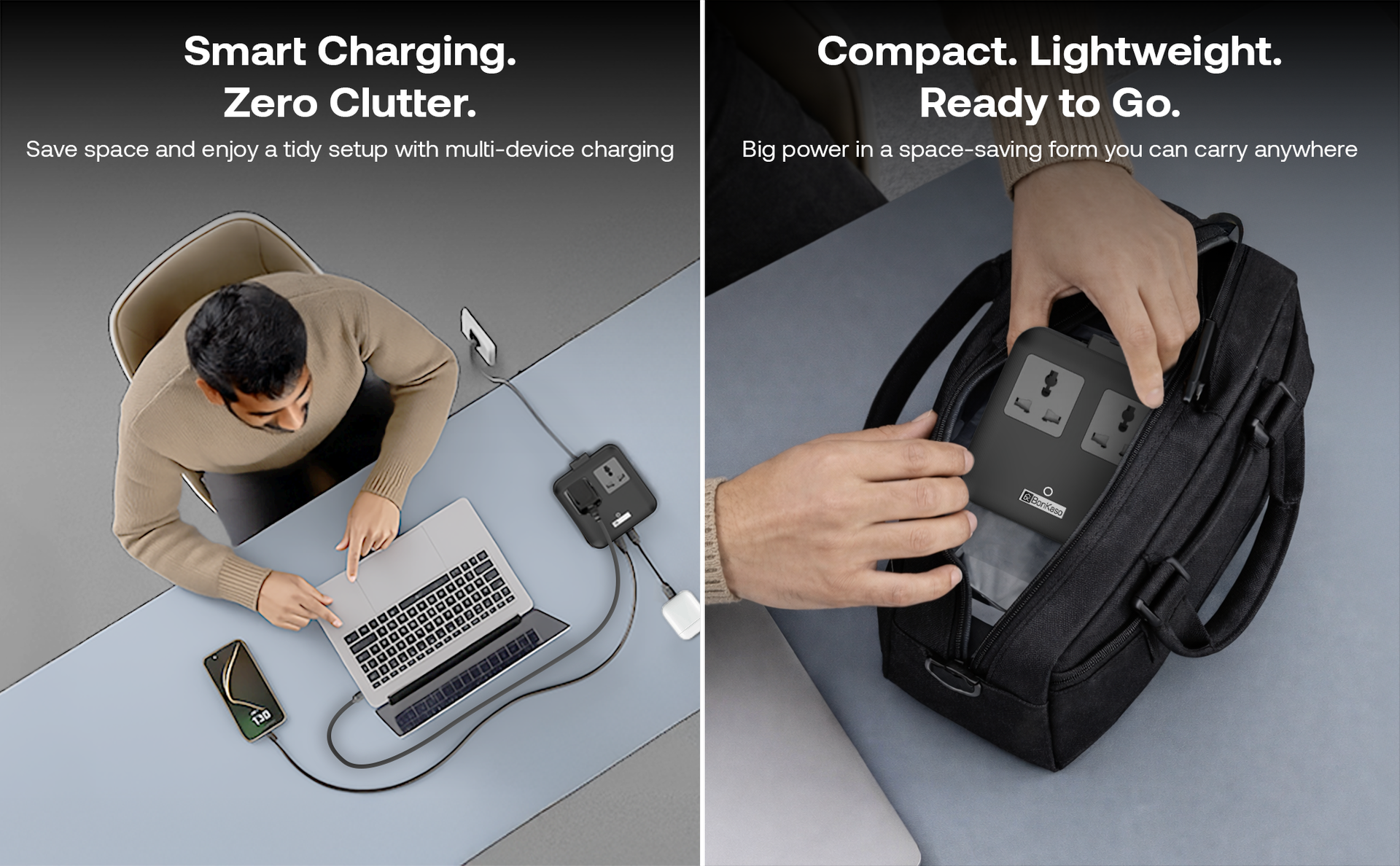 BonKaso Nano 6-in-1 67W GaN Fast Charging Station with 2 AC Outlets, 2 USB-C & 2 USB-A Ports | Ultra Slim Portable Power Hub | Multi-Layer Protection | 330g | 11.8x10.5x2 CM (Black)
