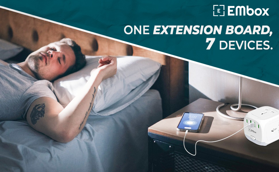 Embox 20W Extension Board with USB Type C | 2500W Extension Cord with 3 Universal Sockets & 4 USB Ports(2 Type A+2 Type C)| Extension Board with Switches Surge Protector Safety Shutter LED Indicator