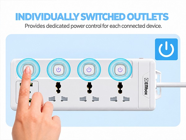 EMBOX Extension Board with USB Type C| Extension Board with Switches 3 Universal Sockets Spike Guard | LED Indicator 2500W Extension Cord (2-mtr)