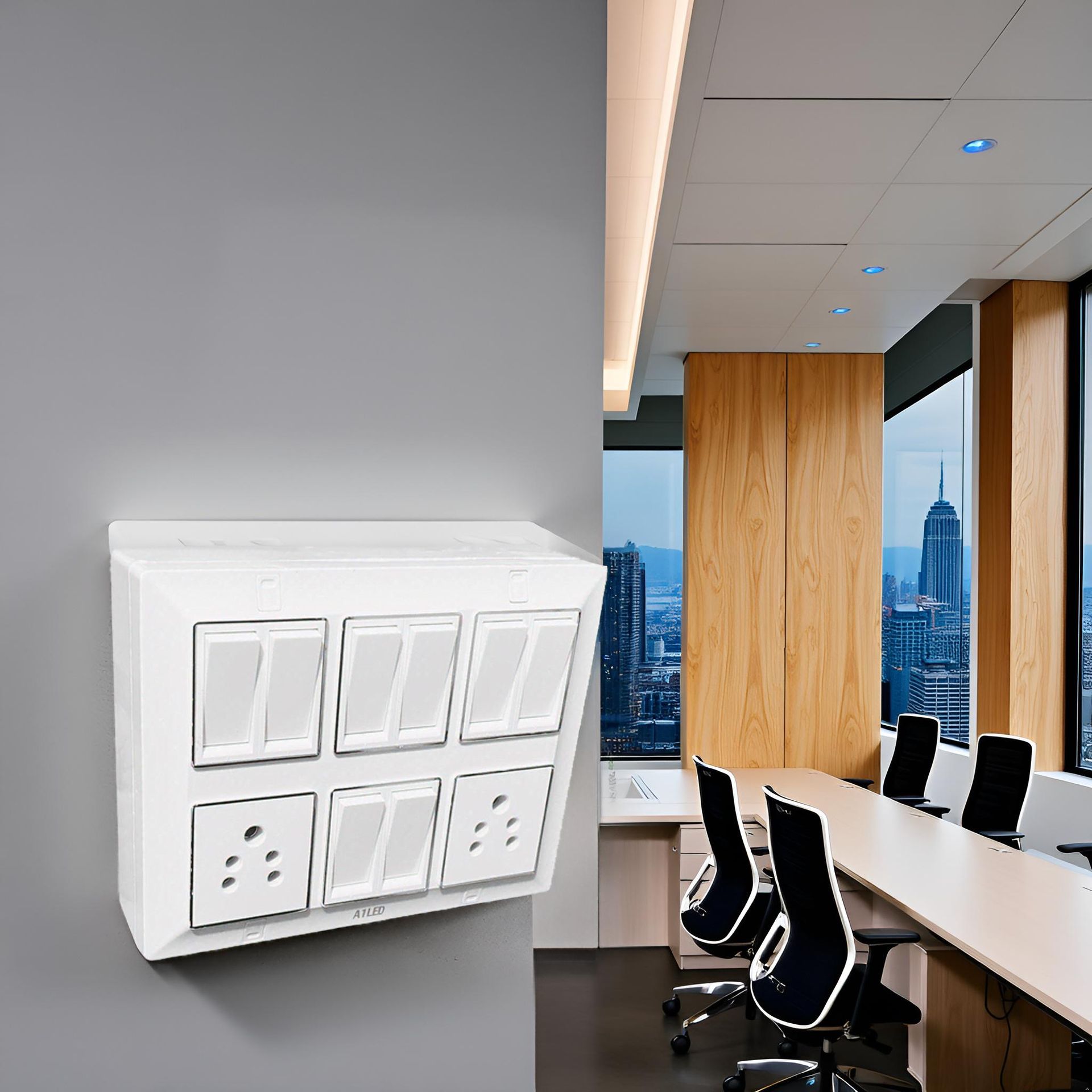 A1 LED 12-Module Silver Line Board with 8 Flat 10A Toggle 12 Way Switches and 2 10A Sockets - Modern Electrical Panel