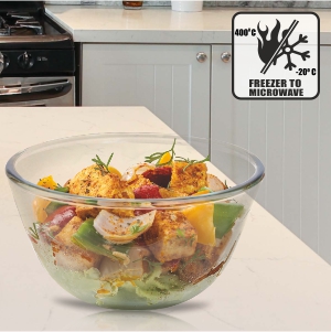 SIGNORA WARE Borosilicate Glass Mixing Bowl with Lid & Steam Release Knob, Clear, 500ml, Microwave Safe, Heat Resistant, Direct Fridge to Oven, Ideal for Storing, Reheating, and Serving