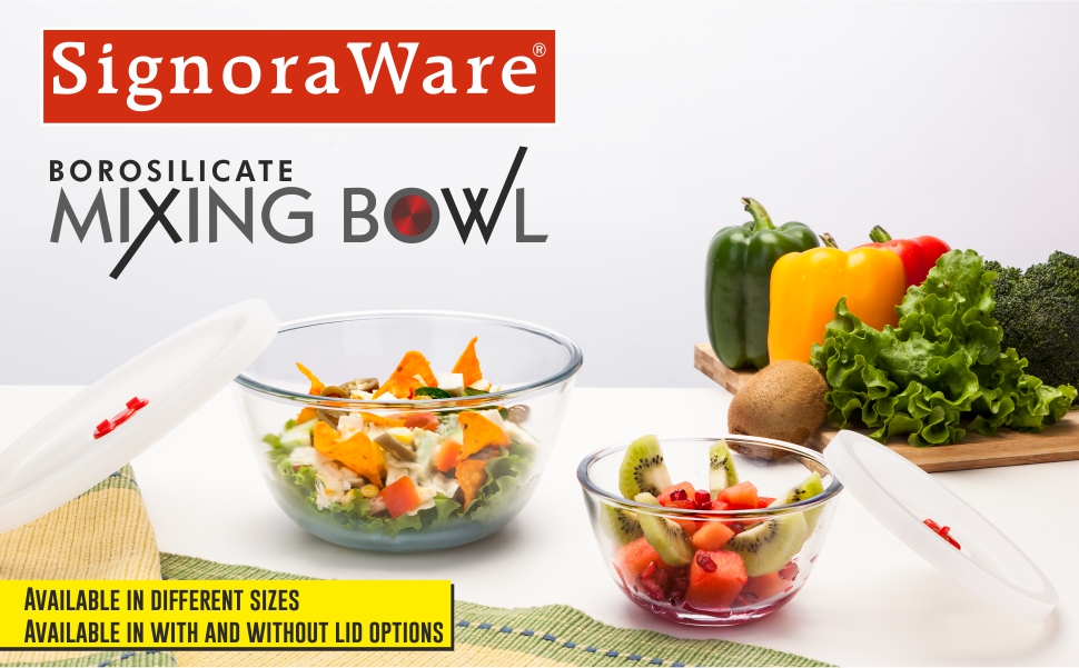 SIGNORA WARE Borosilicate Glass Mixing Bowl with Lid & Steam Release Knob, Clear, 500ml, Microwave Safe, Heat Resistant, Direct Fridge to Oven, Ideal for Storing, Reheating, and Serving