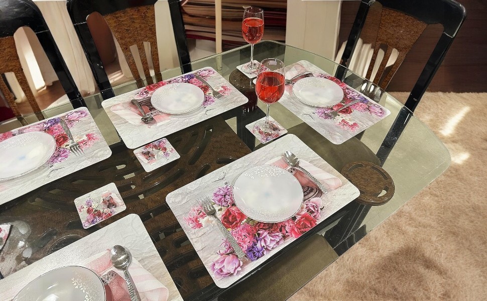 CASA-NEST PVC Printed Placemats for Dining Table, Set of 6 pcs Table Mat Size=45x30 cms
