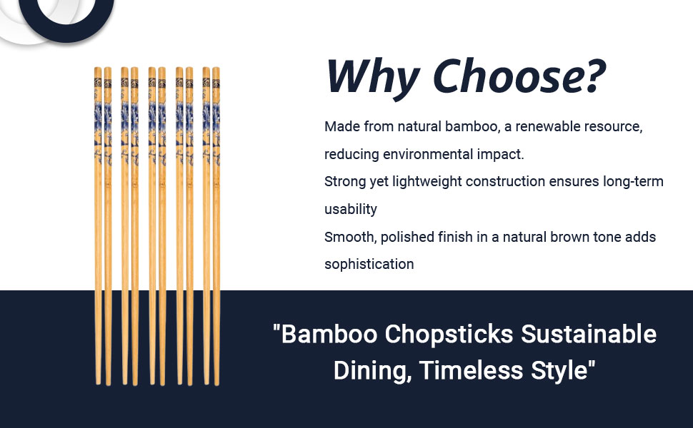 INOVERA (Label) 5 Pairs Natural Bamboo Reusable Chopsticks for Sushi, Noodles, Fried Rice (24 cm, Brown)