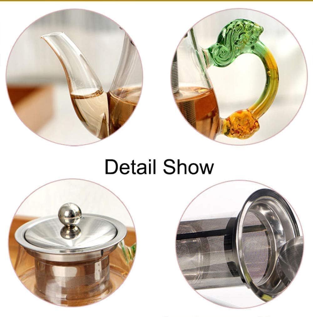 Glass Tea Pot with Stainless Steel Infuser Large Capacity Transparent Tea Kettle with Lid & Handle Great for Loose Leaf Tea, Blooming Tea, Tea Bags & Fruit Infused (450ml Tea Pot)
