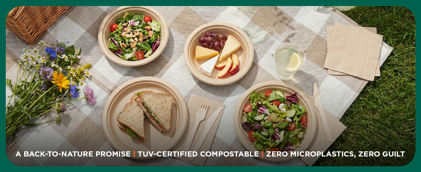 ECO SOUL 3 Compartment Bagasse Meal Tray[9 Inch], Pack of 50 | Disposable Plates Eco Friendly Disposable Food Paper Plates | Home Use, Party, Picnic, Restaurant & Catering Use |