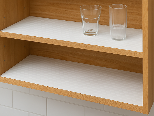 Niwlix (45 cm x 3 M Roll) Anti Slip Kitchen Cabinet Drawer Shelf Mat Liner Sheets Floral Shelf Liners for Kitchen Shelves, Cupboard Sheets,Fridge Mats, Super Strong EVA, Water Resistant (White)