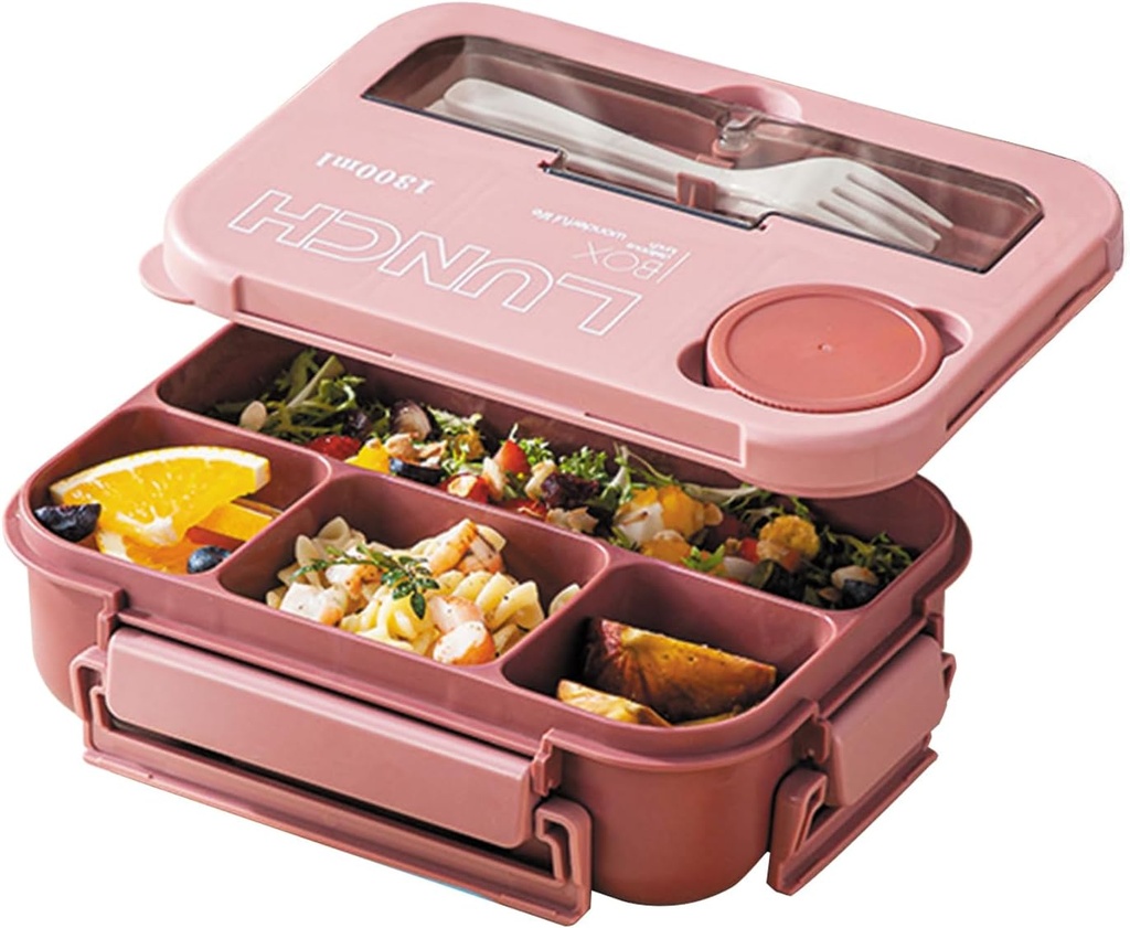 4 Compartment Bento Lunch Box With Tableware (Pink)