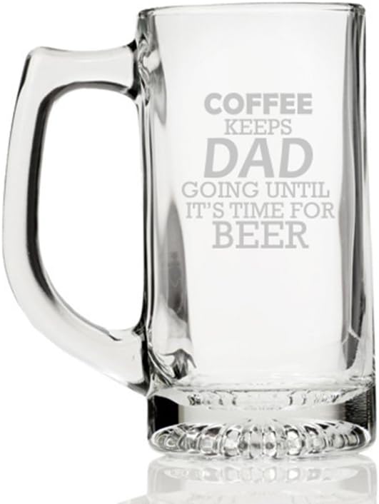 Coffee Keeps Dad Going Engraved Glass Beer Mug