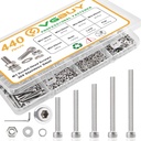 440pcs M3 Screw Assortment Kit, M3 Screws Bolts for 3D Printer DIY, Hex Socket Head Cap Screws Bolts Nuts Washer Kit, 304 Stainless Steel, 25/30/35/40/45mm