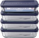Anchor Hocking SnugFitTM Rectangular Food Storage Containers with Lids (4-Piece, 3-cup, Navy Blue, oven-safe)