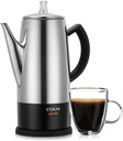 Classic 12 Cup Percolator, PC-9822, Stainless Steel with keep warm,cordless service (Mirror Polished)