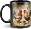 Chicken And Rooster Print Travel Mug Ceramic Large Ceramic Coffee Mugs with Handle, Porcelain Mugs- Perfect for Coffee Tea Espresso Other Beverages