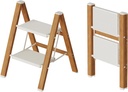 2 Step Lightweight Aluminum Folding Ladder, Portable Step Stool with Anti-Slip Pedals, 330 lbs Capacity for Home, Office, Kitchen（White&Woodgrain）