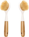 2 Pack Kitchen Dish Brush Bamboo Handle Dish Scrubber Built-in Scraper, Scrub Brush for Pans, Pots, Kitchen Sink Cleaning, Dishwashing and Cleaning Brushes are Perfect Cleaning Tools, White