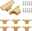 10 Pack Wood Cabinet Knobs, 2 Inch T Bar Wooden Dresser Drawer Knob, Beech Wood Single Hole Handles