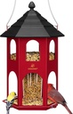 Kingsyard Metal Bird Feeder for Outdoor Hanging, Wild Bird Feeders with Circular Perch, Easy to Clean & Refill, 4 lbs Large Seed Capacity, Red