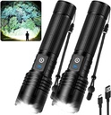 Rechargeable LED Flashlight High Lumens, 99,000 Lumens Super Bright Flashlights with 5 Modes, Adjustable，Waterproof Powerful Flash Light for Home, Camping(2 Pack)