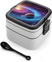Colorful Solar Star Lunch Box for Adults, Double Layer Stackable Bento Box with Spoon, Divider & Handle, Leak-Proof Lunch Containers for Office, Picnic, Camping