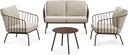 EAST OAK 4-Piece Plaza Patio Furniture Set, Outdoor Furniture with Thick Cushion Sofa and Coffee Table, Modern Patio Conversation Set for Garden, Backyard and Porch, Brown & Beige
