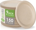Ecovita 100% Compostable Paper Plates [9 in.] – 150 Disposable Plates Eco Friendly Sturdy Tree Free Liquid and Heat Resistant Alternative to Plastic or Paper Plates