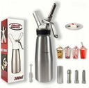 Professional Whipped Cream Dispenser, Cream Whipper Canister, Leak Free Whip Cream Maker Canister with3 Stainless-Steel Decorating Nozzles & Cleaning Brush, 500ml