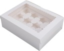 Cupcake Boxes Cupcake Container 12 Count Carrier Boxes Holders with Clear Window Inserts for Cupcakes Desserts (White Cardboard)